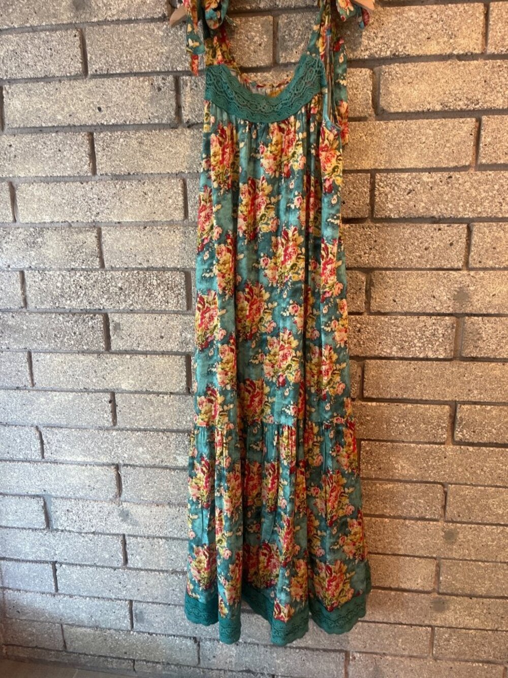 Floral Bohemian Maxi Dress With Teal Lace Accents Handmade With Love By A Rare B